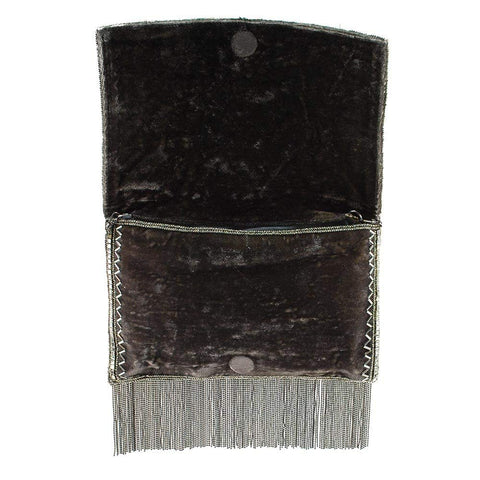 Mary Frances Roaring 20s Antique Pewter Embellished Velvet Crossbody Clutch Handbag