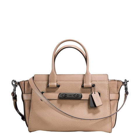 COACH Womens Handbag Beige Leather Dark Stone Bag Swagger 27 Mixed Leathers New