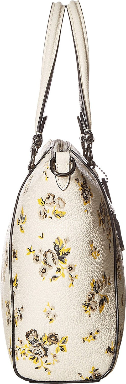 Coach Prairie Satchel Floral Print Leather Bag Chalk White Handbag Purse NEW