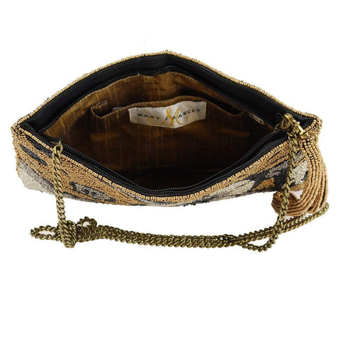 MARY FRANCES Organically Grown Metallic Beaded Floral Crossbody Zip Top Wristlet Handbag