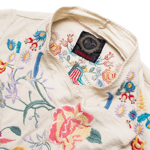 Johnny Was Simone Wrap Floral Embroidery Jacket Beige Libei Medium New