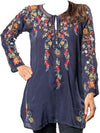 Johnny Was Autumn Bloom Tunic Blue Navy Top Blouse Medium M New