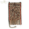 MARY FRANCES Cat Walk Beaded Animal Print Mini Cross-body Zip Top Fringe Handbag