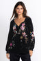 Johnny Was Floral Celestine Velvet Bishop Blouse Black Shirt Long Sleeve Top NEW