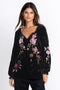 Johnny Was Celestine Velvet Puff Sleeve Floral Black Dress Flowers Embroidery NEW