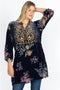 Johnny Was Bouquet Burnout Gweneth Navy Blue Dress Lined Floral Embroidery NEW