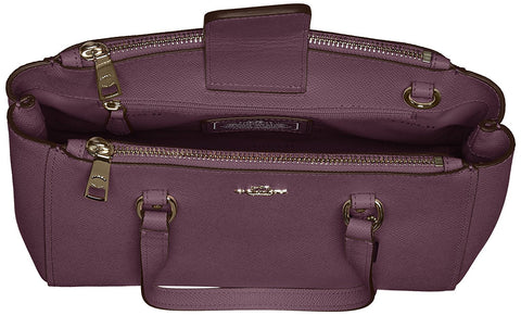 COACH Women's Crossgrain Mini Double Zip Carryall SV/Eggplant Satchel