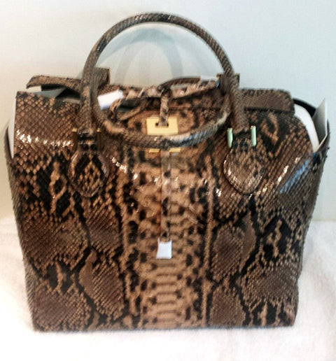 Michael Kors Brown Large Miranda Python Leather Tote Suntan Purse Handbag NEW