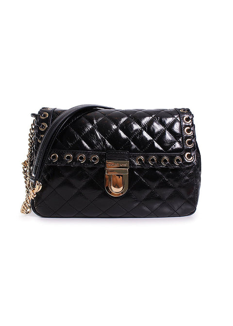 Michael Kors Hippie Grommet Sloan Quilted Shoulder Handbag Bag Black Purse NEW