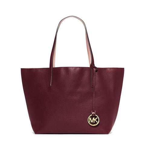 Michael Kors Merlot Pastel Pink Izzy Large Bag Reversible Tote Handbag Purse New
