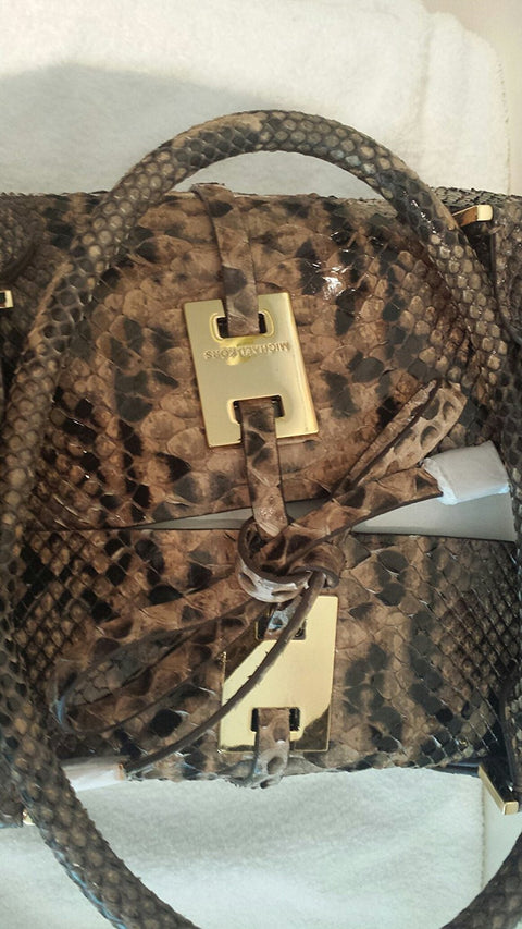 Michael Kors Brown Miranda Python Leather Tote Bag Suntan Collection Handbag NEW