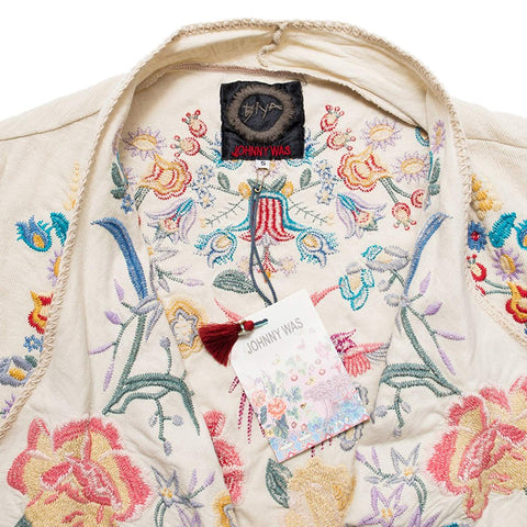 Johnny Was Simone Wrap Floral Embroidery Jacket Beige Libei Medium New