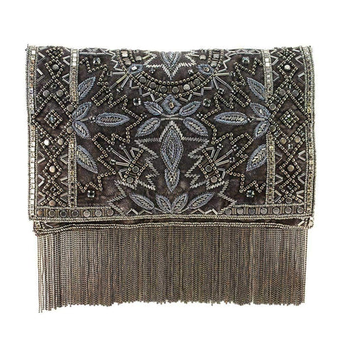 Mary Frances Roaring 20s Antique Pewter Embellished Velvet Crossbody Clutch Handbag