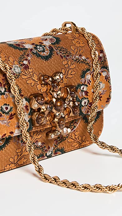 Tory Burch Eleanor Brocade Crossbody Handbag Floral Shoulder Bag Brown Purse NEW