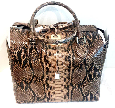 Michael Kors Brown Miranda Python Leather Tote Bag Suntan Collection Handbag NEW