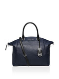 NEW AUTHENTIC MICHAEL KORS RILEY GRAINED LEATHER CONVERTIBLE SATCHEL (Navy/Black)