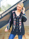 Johnny Was Blouse Hippie Boho Floral Flowers Alaura Blouse Multi Tunic Blue Night Large New
