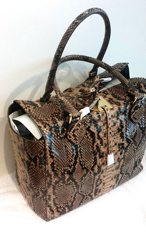 Michael Kors Brown Large Miranda Python Leather Tote Suntan Purse Handbag NEW