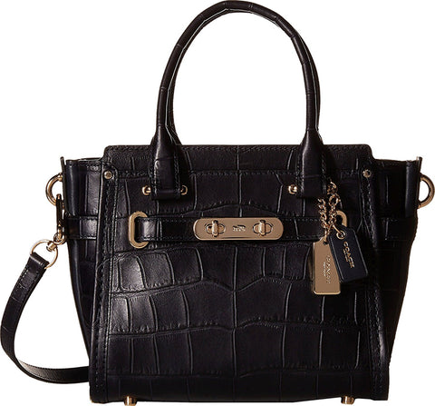 COACH Women's Embossed Croc Coach Swagger 20 LI/Navy Satchel