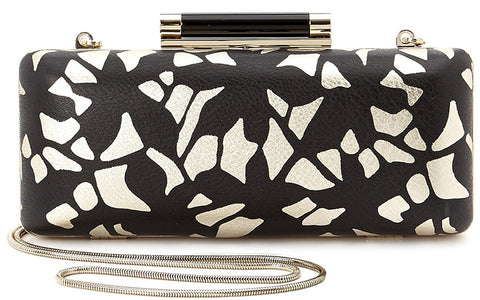 Diane Von Furstenberg Tonda Black White Gold Leather Lace Clutch Evening Bag New