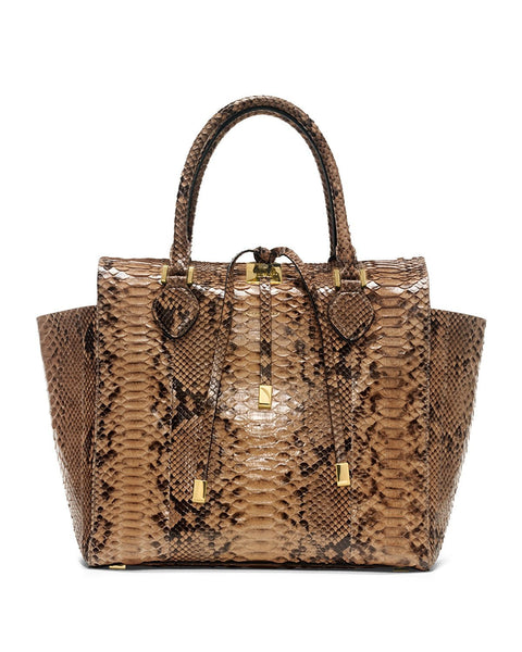 Michael Kors Brown Miranda Python Leather Tote Bag Suntan Collection Handbag NEW