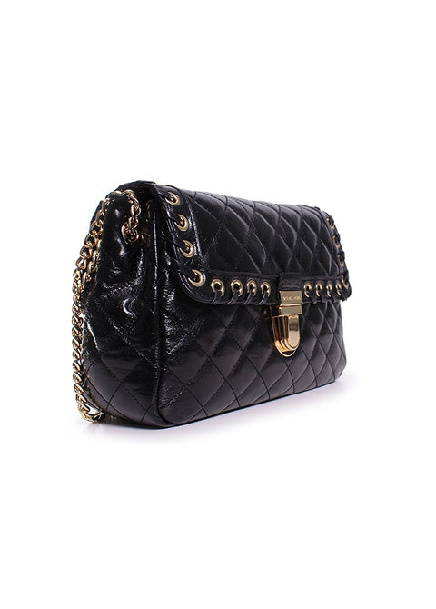Michael Kors Hippie Grommet Sloan Quilted Shoulder Handbag Bag Black Purse NEW