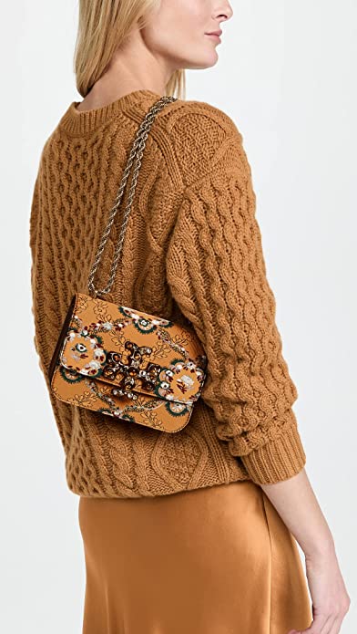 Tory Burch Eleanor Brocade Crossbody Handbag Floral Shoulder Bag Brown Purse NEW