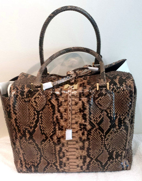 Michael Kors Brown Large Miranda Python Leather Tote Suntan Purse Handbag NEW