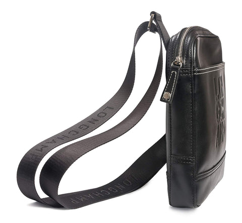 Longchamp Mocha Black Leather Cavalier Crossbody Bag Unisex Handbag Purse New