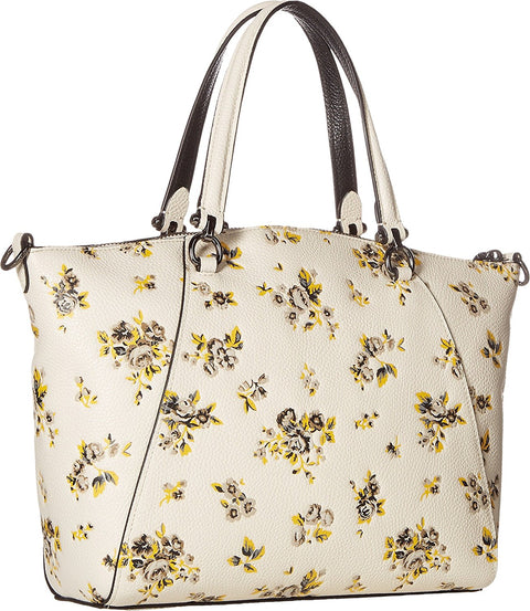 Coach Prairie Satchel Floral Print Leather Bag Chalk White Handbag Purse NEW