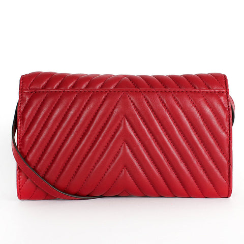 Michael Kors Susannah Quilted Leather Lock Clutch Shoulder Bag Dark RED