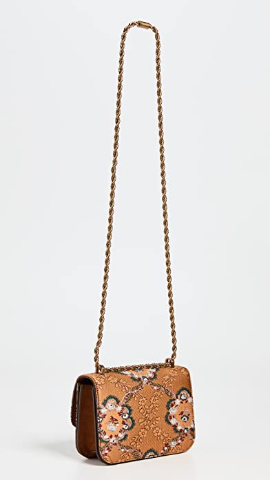 Tory Burch Eleanor Brocade Crossbody Handbag Floral Shoulder Bag Brown Purse NEW