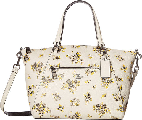 Coach Prairie Satchel Floral Print Leather Bag Chalk White Handbag Purse NEW