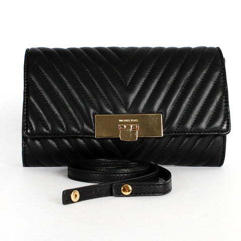 Michael Kors Susannah Quilted Leather Lock Handbag Shoulder Bag Black Purse New