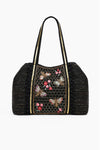 America and Beyond Black Honey Bee Embellished BEES Pink Gold Beaded Tote large Handbag Bag NEW