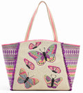 America and Beyond Rosebloom Butterfly Beaded Tote Tote Handbag Pink Purple Cream Bag NEW