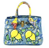 Anca Barbu Satchel BlueTop Handle Lemons Italy Leather Bag Handbag Large New