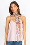 Johnny Was Silk Wild Garden Scarf Floral Pink Square Beige Tassel Scarves New