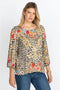 Johnny Was Animal Cheetah Puff Sleeve Shirt Red Blue Flowers Embroidery Top New