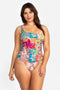 Johnny Was Barcelona One Piece Swimsuit Rash Guard Floral Red Blue Swimwear NEW