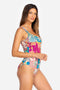 Johnny Was Barcelona One Piece Swimsuit Rash Guard Floral Red Blue Swimwear NEW