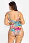 Johnny Was Barcelona One Piece Swimsuit Rash Guard Floral Red Blue Swimwear NEW