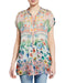 JOHNNY WAS Cali Mixed-Print Button-Front Cap-Sleeve Georgette Blouse Short Sleeve blouse Flower Medium New
