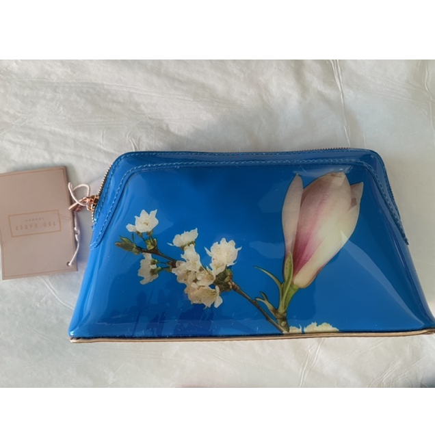 Ted Baker Royal Blue Floral Light Pink Cosmetic Make Up Zip Bag Handba Bag Lady Shop