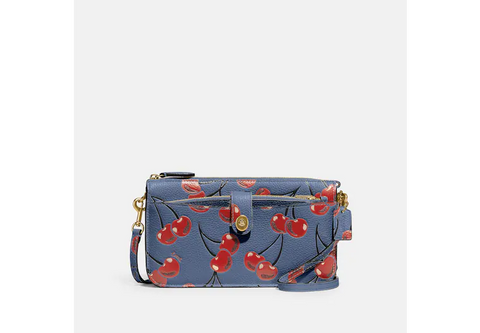 Coach Noa Pop Up Messenger With Cherry Print Blue Red Leather Bag NEW
