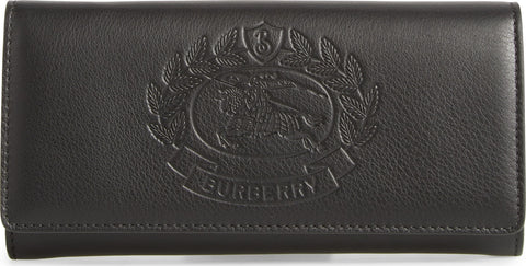 Burberry Crest Embossed Leather Clutch Black Wallet Bag New only 1