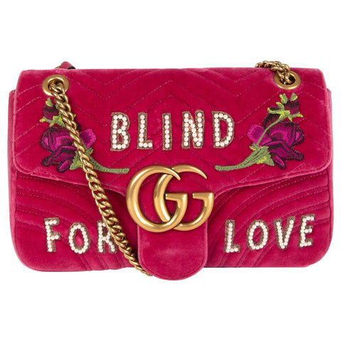 Gucci Blind For Love Pink Rose Velvet Handbag Bag Marmont GG Gold Purse Italy NEW