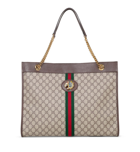 Gucci Rajah Tiger Large Tote Lion Beige Logo GG Bag Italy Handbag Brown NEW