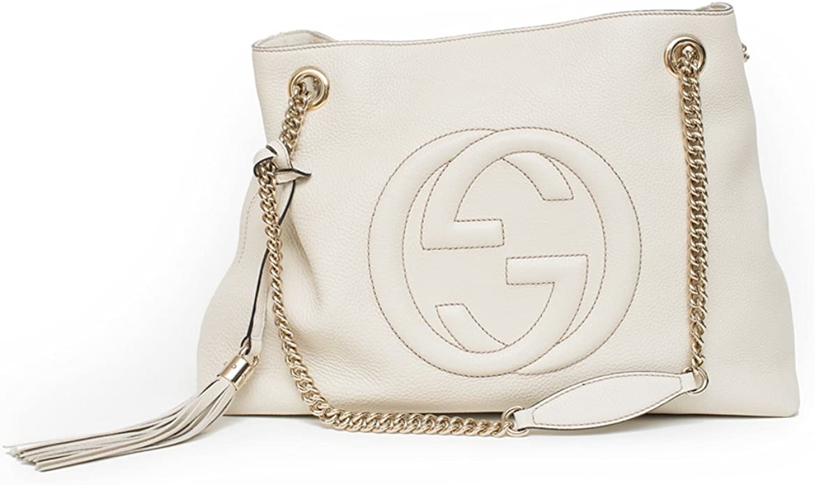 Authentic White Huge GG GOLD LOGO Leather Crossbody GUCCI Bag, Made In ITALY