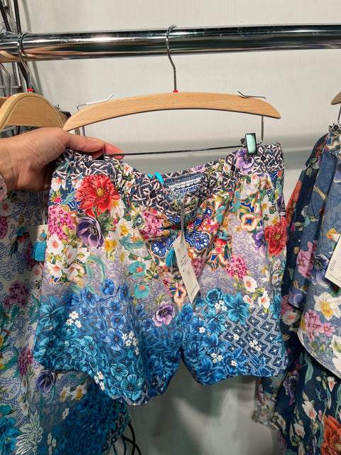 Johnny Was SUNRISE HANDKERCHIEF DRESS Blue Flower Swim Cocktail Wedding MEDIUM NEW RESORT LOUNGE